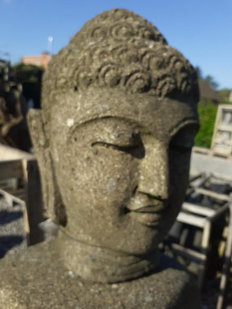 SOLDE TETE DE BOUDDHA EN PIERRE (hauteur 30 cm), Jardin & Terrasse, Statues de jardin, Comme neuf, Bouddha, Pierre, Enlèvement ou Envoi