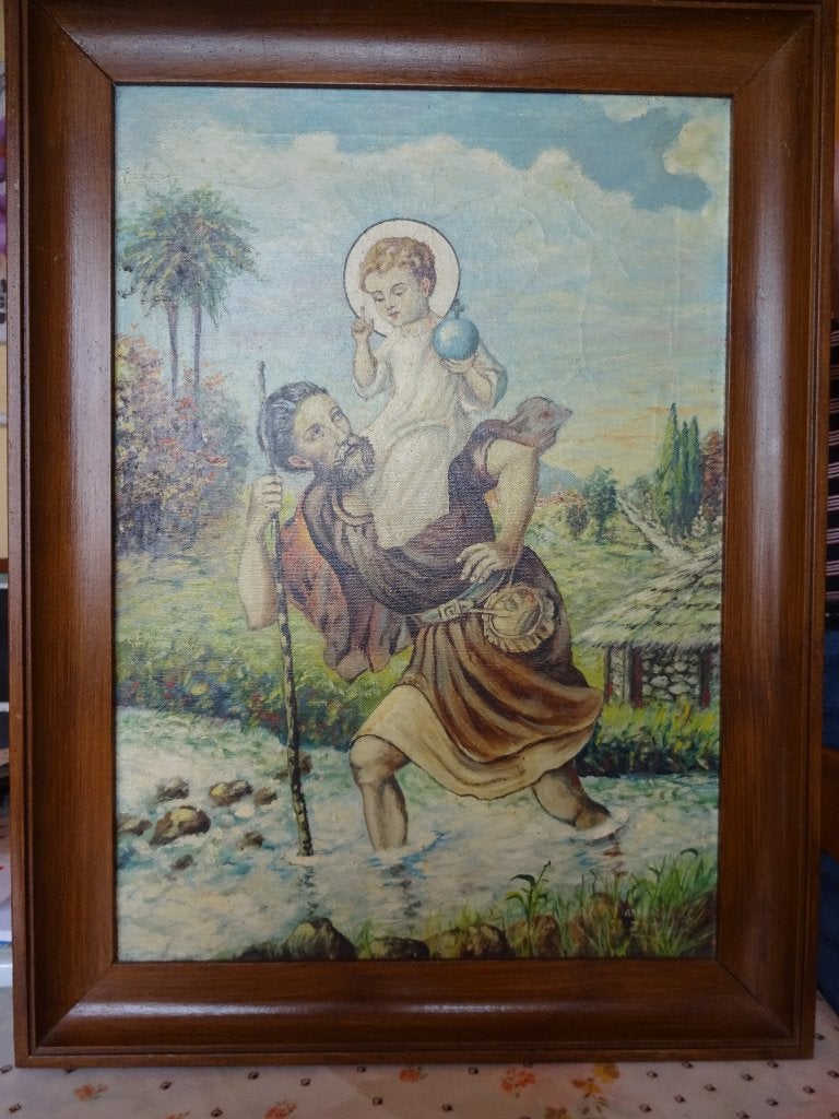 Peinture. Marbaix la tour . J.Demanet  . Saint christophe, Antiquités & Art, Enlèvement