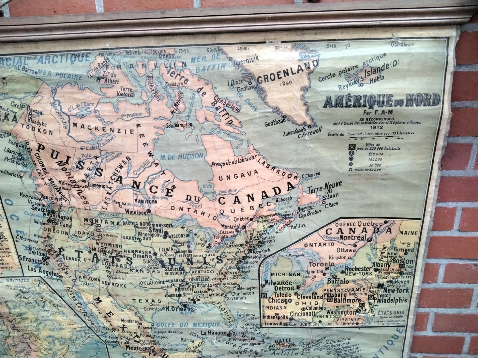 Zee      oude     schoolkaart   van  noord  amerika van 1912, Ophalen of Verzenden