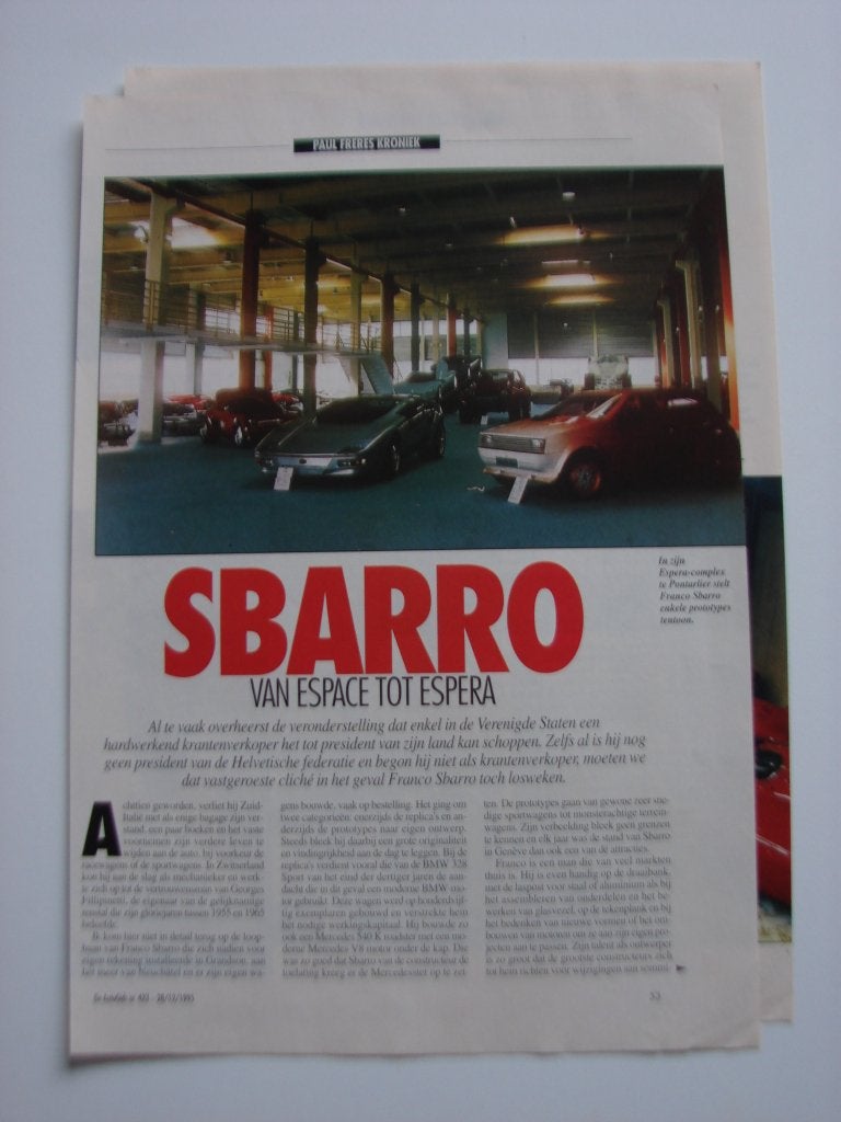 Artikel Sbarro, Boeken, Auto's | Folders en Tijdschriften, Ophalen of Verzenden, Zo goed als nieuw, Overige merken