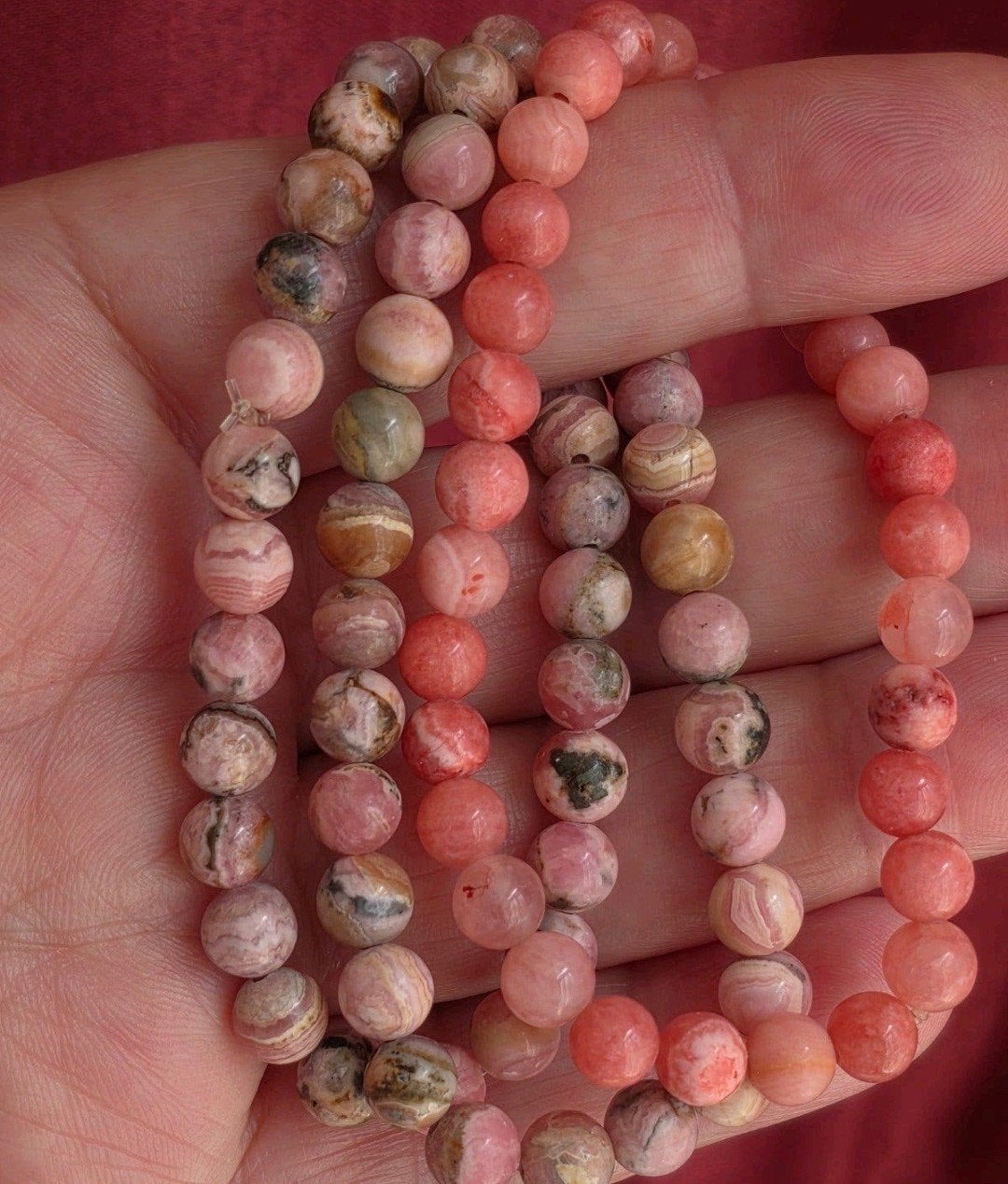 Bracelet élastique avec perles de rhodochrosite, Bijoux, Sacs & Beauté, Rose, Enlèvement, Avec pierre précieuse, Neuf
