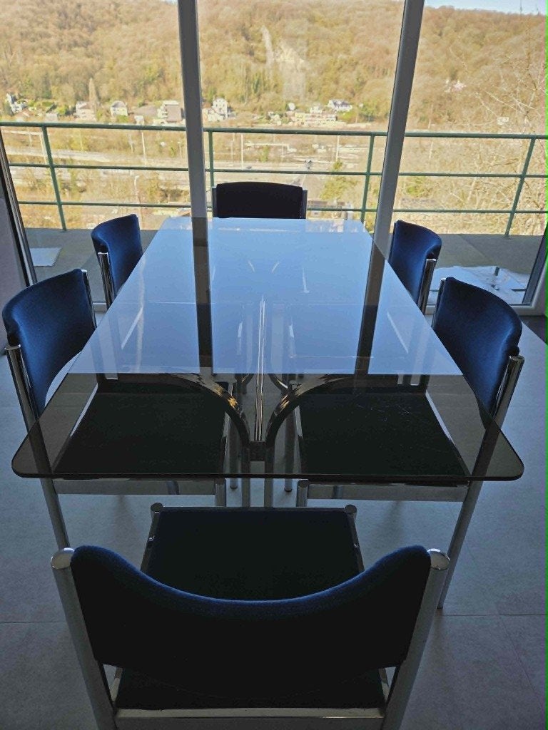 Table de Repas Space Age 1975 + 6 Chaises Design Vintage, Maison & Meubles, 150 à 200 cm, Verre, Vintage, Comme neuf