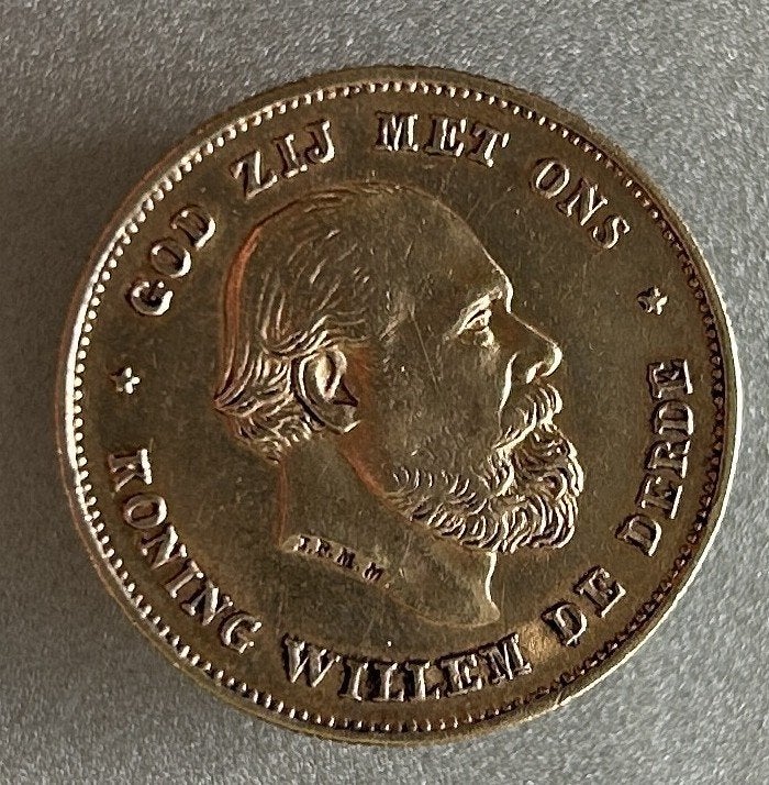 Nederlandse gouden munt van 10 Gulden Willem III uit 1875, Postzegels en Munten, Ophalen, Koning Willem III, 10 gulden, Losse munt