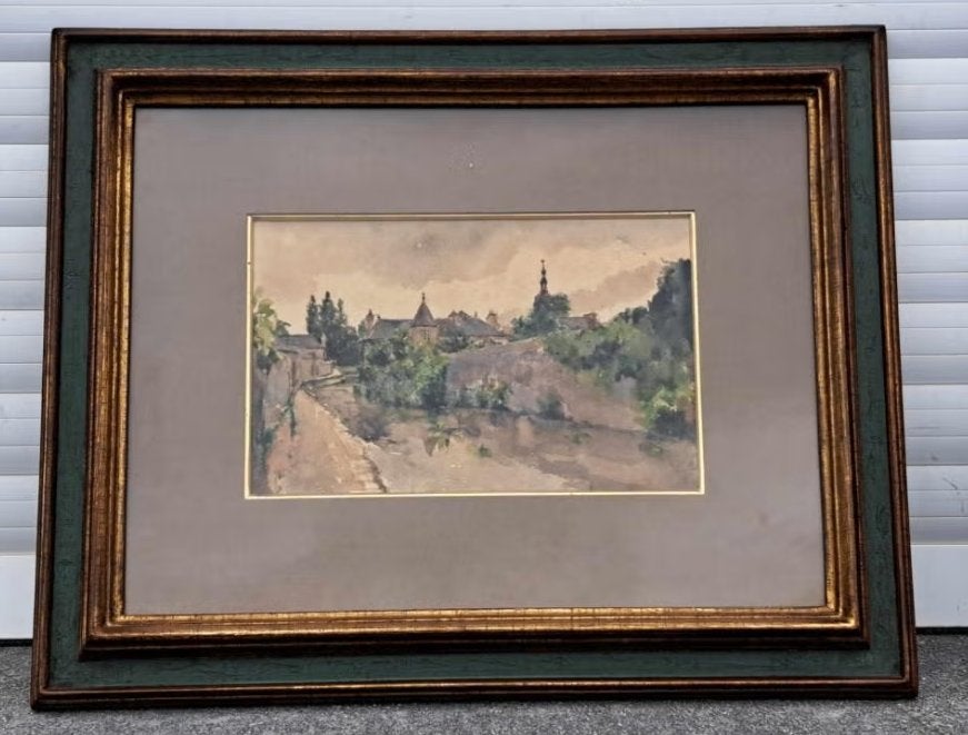 aquarelle village, Antiquités & Art, Enlèvement ou Envoi, Aquarelle