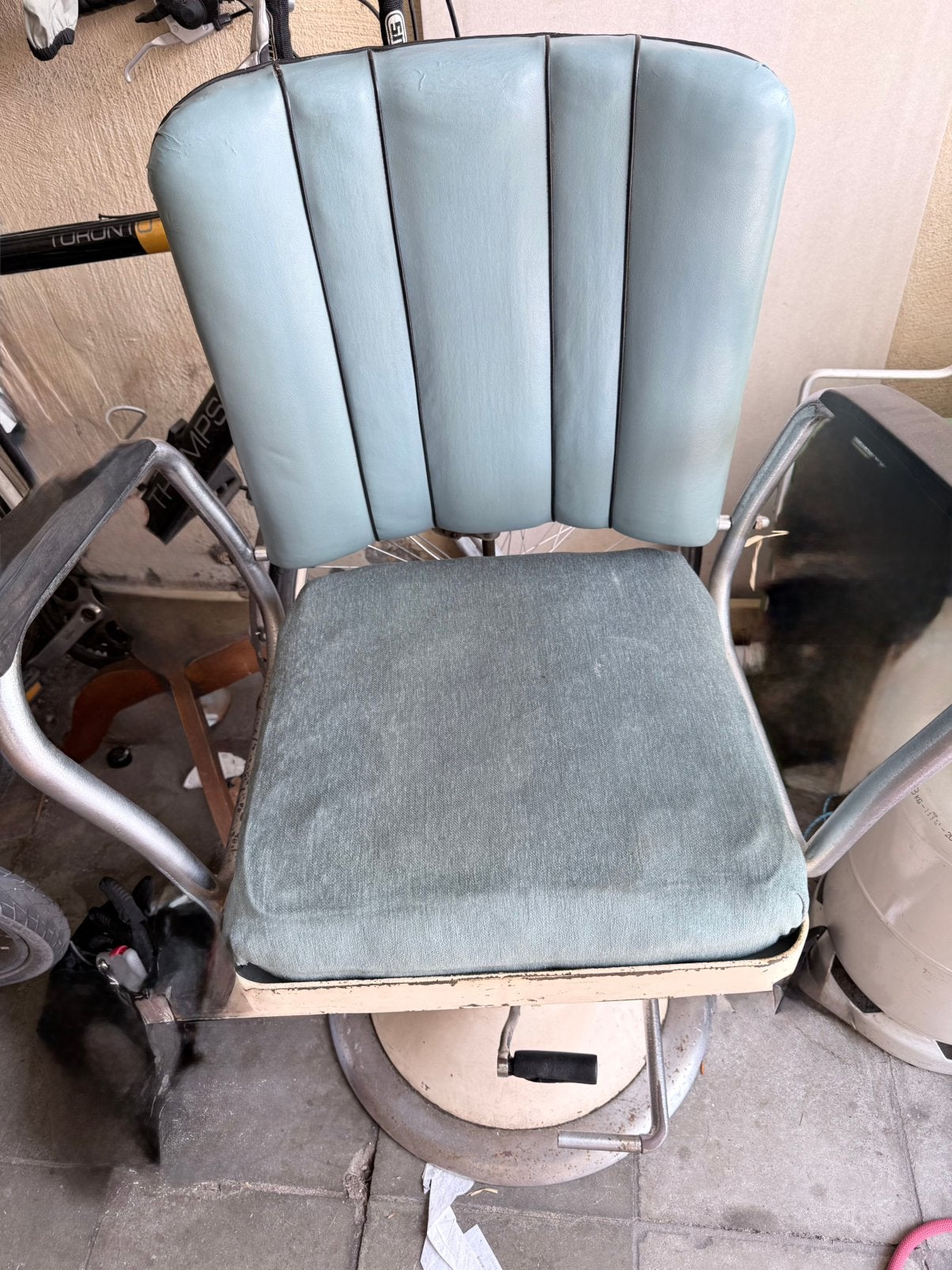 Authentieke vintage kappersstoel, Ophalen, Gebruikt, Overige kleuren, Overige materialen