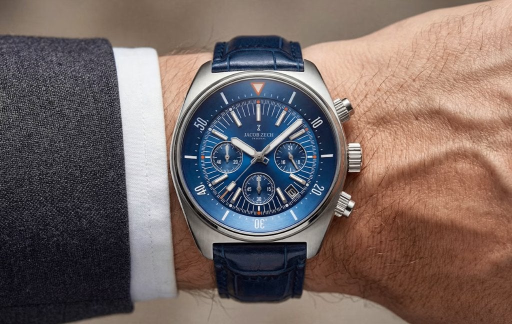 Jacob Zech Vienna horloge t.w.v € 399 NIEUW!, Enlèvement ou Envoi, Étanche, Neuf, Bleu