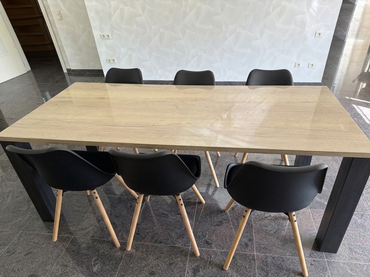 Lange tafel met 6 stoelen, Ophalen, Zo goed als nieuw