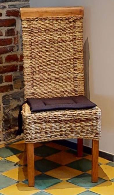 Lot de 5 chaises en teck massif et osier naturel campagne, Enlèvement