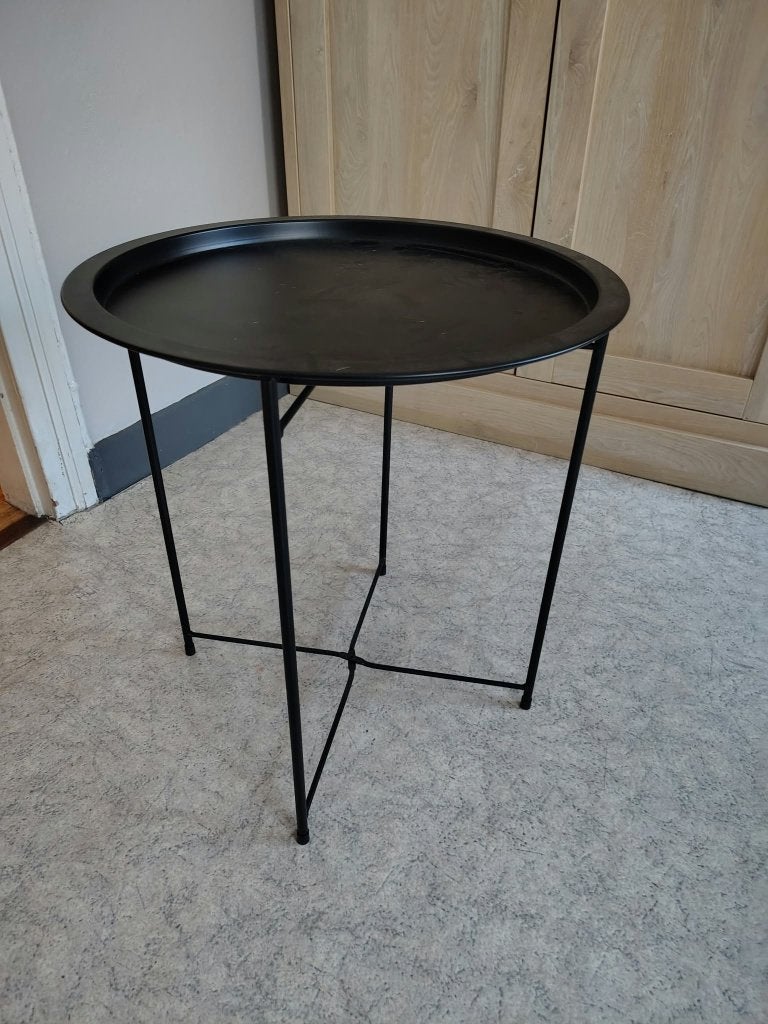 Bijzettafeltje /plantenstaander zwart rond, Ophalen, Rond, Hout