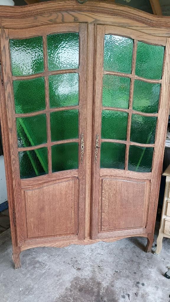 Brocante vitrinekast met groen glas, Ophalen, Gebruikt, Glas