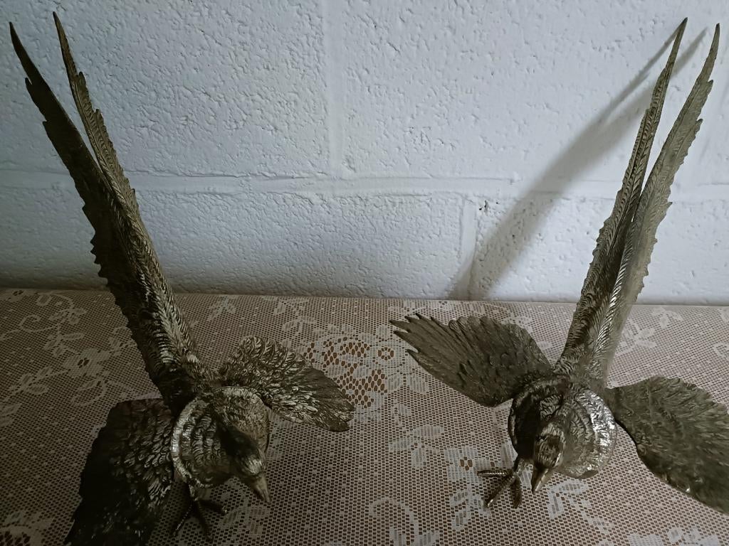 Verzilverde Bronzen Fazanten – Vintage Set uit ca. 1950, Ophalen, Brons