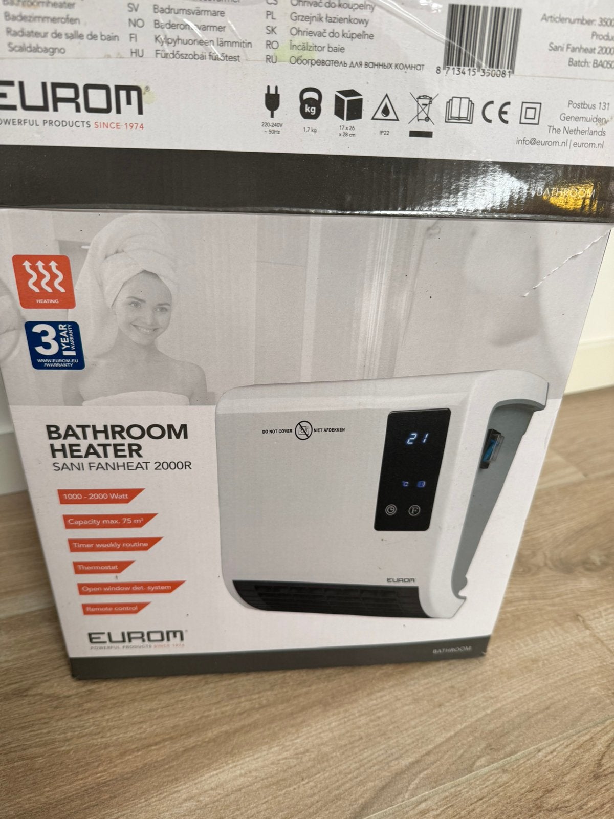 Eurom - badkamerverwarmer - met orignele doos, Bricolage & Construction, Enlèvement ou Envoi, Utilisé, 800 watts ou plus