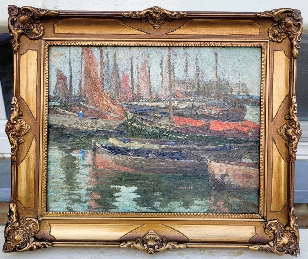 Prosper DE WIT, havengezicht, Antiek en Kunst, Kunst | Schilderijen | Klassiek, Ophalen of Verzenden, Gesigneerd, Olieverf, Maritiem / water