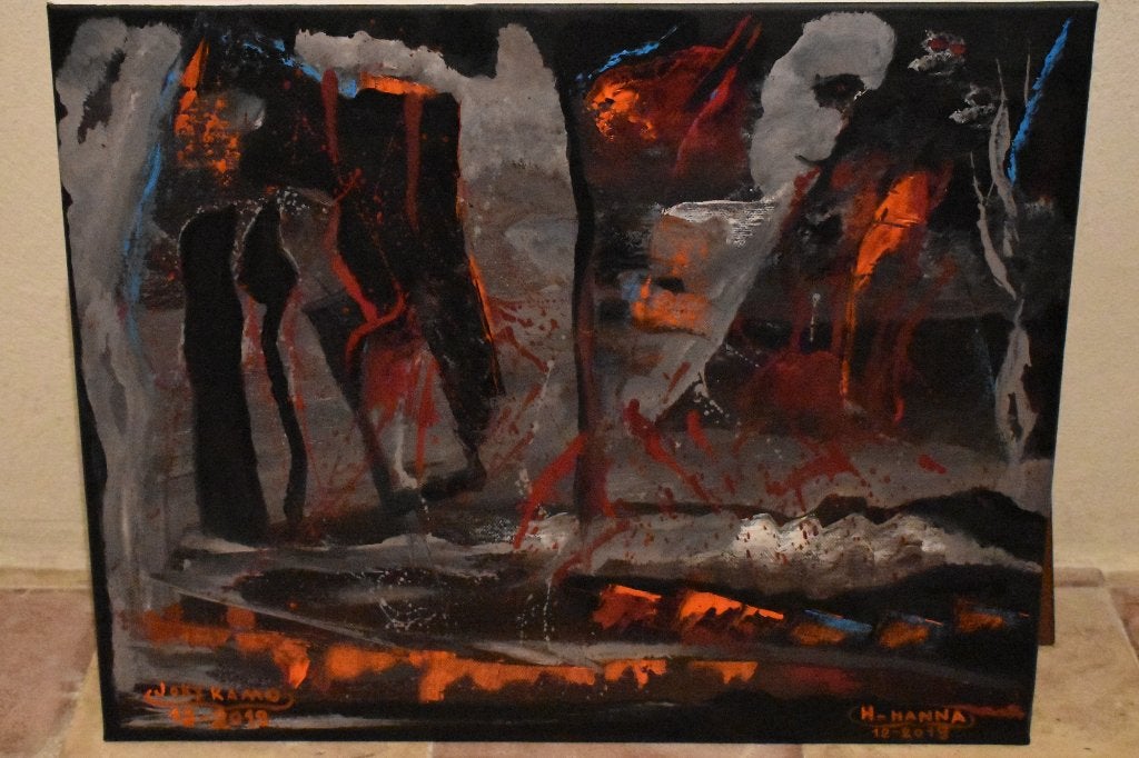 Peinture abstraite, visages, par joky Kamo, Abstrait, Peinture à l'huile, Bois, Enlèvement
