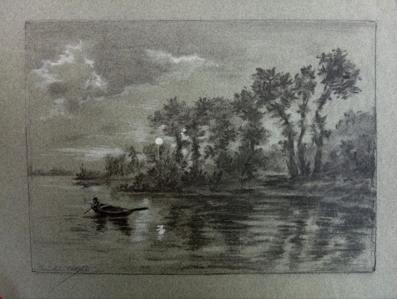 Nachtelijk landschap gesigneerd Michel Ciry 52. De visser va, Antiek en Kunst, Kunst | Etsen en Gravures, Ophalen of Verzenden