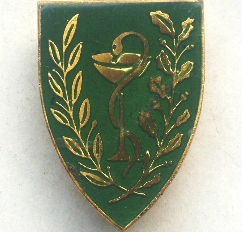 Insigne pectoral émaillé belge de pharmacien, Envoi, Armée de terre, Emblème ou Badge