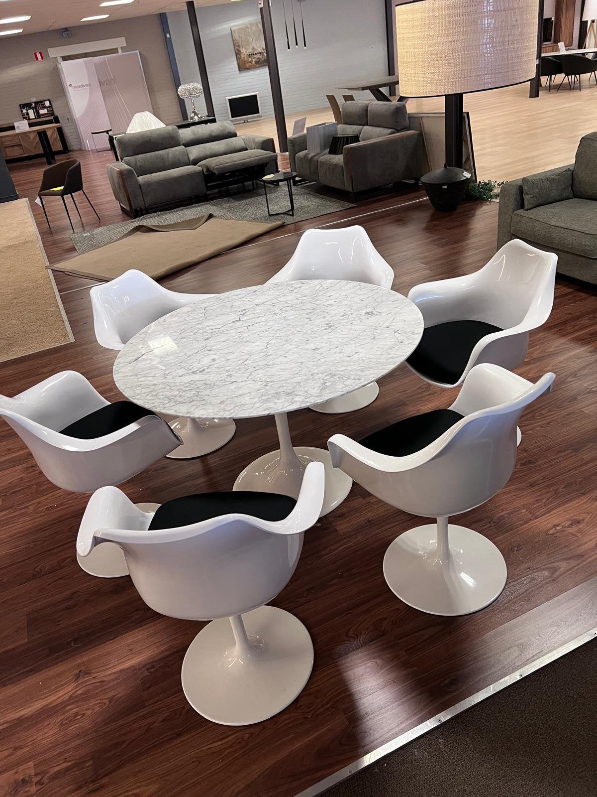 Ronde marmertafel met tulpstoel, Ophalen, Wit, Vijf, Zes of meer stoelen, Nieuw