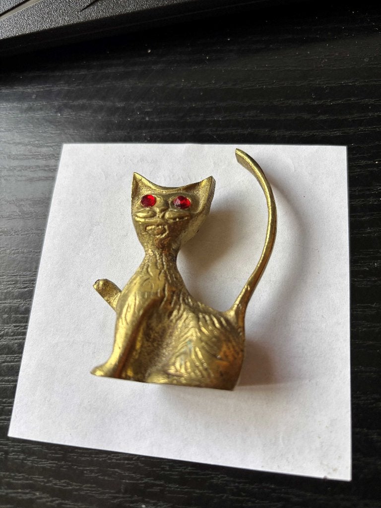 Koperen kattenfiguur, zeldzaam, vintage, Verzamelen, Ophalen of Verzenden, Gebruikt, Dier