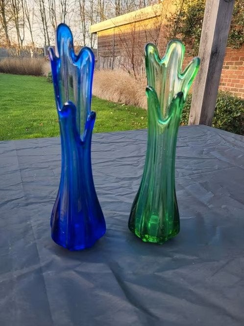 Vases vintage bleus et verts à « 5 doigts » | Swung Vase, Enlèvement ou Envoi