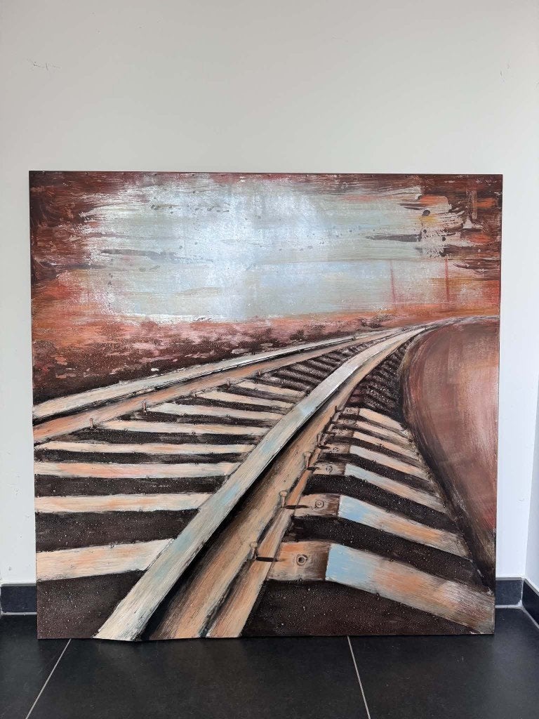 Schilderij treinspoor, Antiquités & Art, Enlèvement, Cadre spécial, Paysage