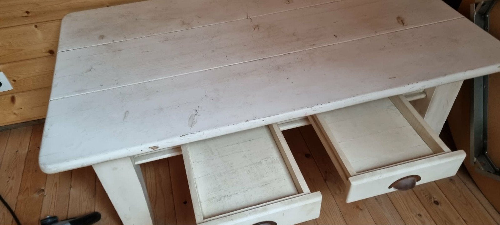 salontafel met wit/chremekleurige  patine, Huis en Inrichting, Gebruikt, 100 tot 150 cm, 50 tot 100 cm, Grenenhout