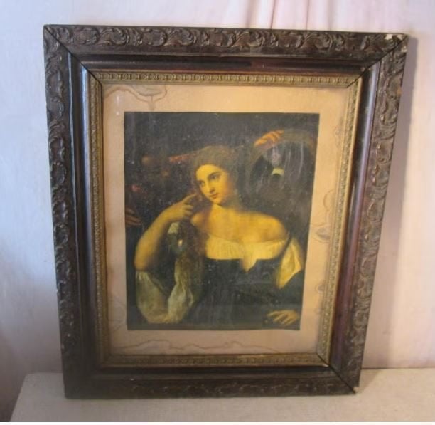 Beau cadre photo ancien en bois, 65 x 55 x 50 x 40, Enlèvement ou Envoi, Utilisé, Avec verre, Bois