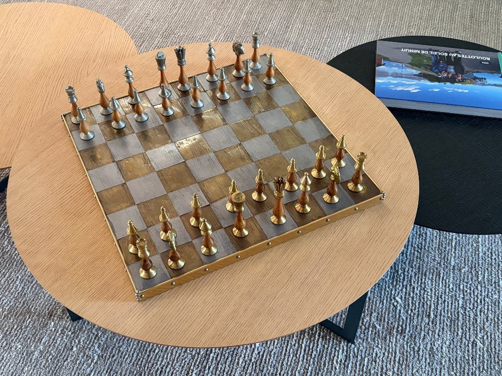Grand Jeu d'échec 48x48 Metal et bois, Enlèvement, Utilisé