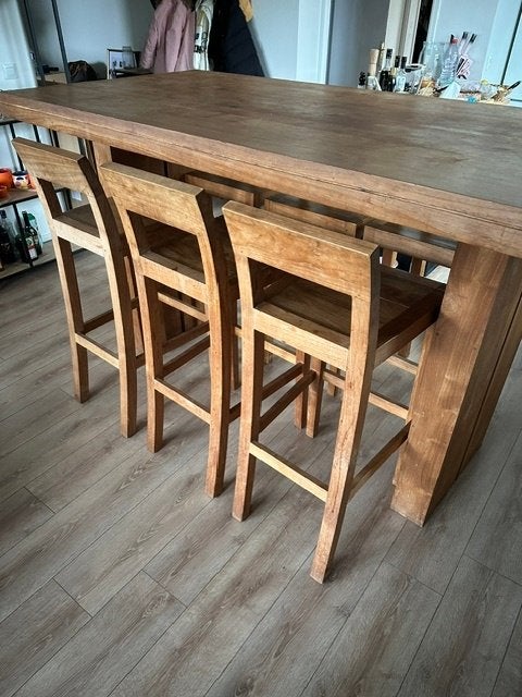 TAFEL EN STOELEN IN TEAK, Ophalen, Zo goed als nieuw, Tijdloos, 4 tot 6 stoelen