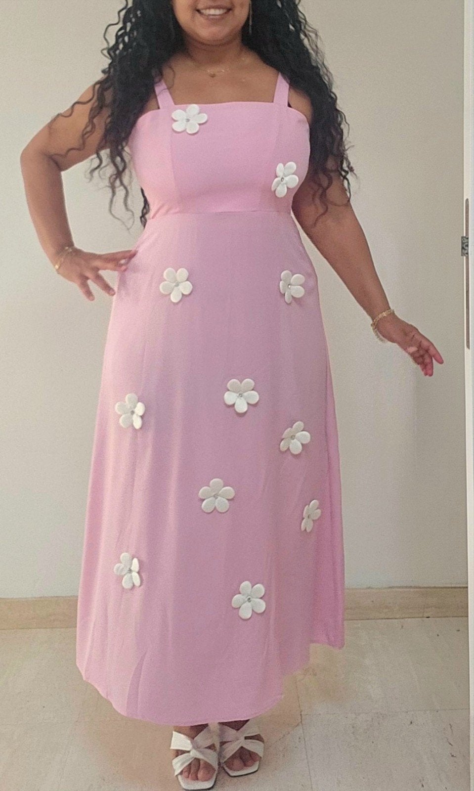 Nieuwe roze maxi-jurk met bloemen – maat L, Ophalen of Verzenden, Maat 42/44 (L), Roze