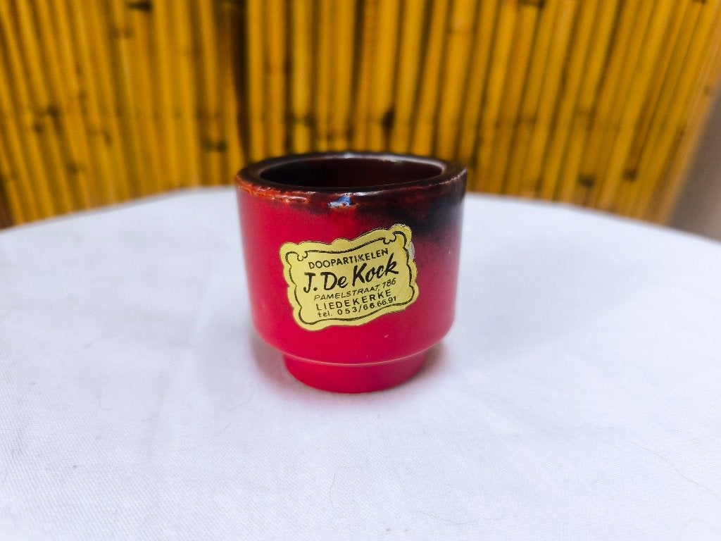 Pot / bougeoir céramique émaillée rouge & noir vintage 1980, Enlèvement ou Envoi