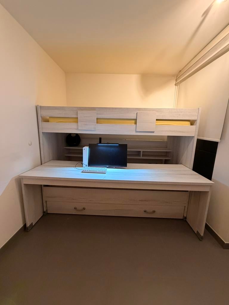 Stapel bed voor 2 personen + bureau, Comme neuf, Enlèvement, Lits superposés, 180 cm