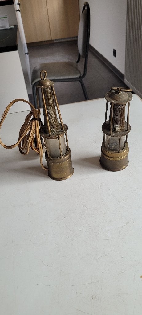 2 kleine oude mijnwerkers lampen (1iv297/24-2), Antiek en Kunst, Ophalen of Verzenden