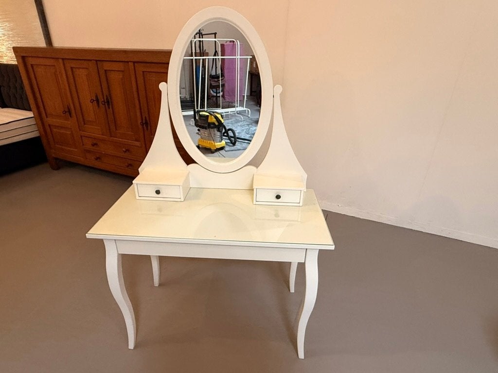 Coiffeuse de maquillage blanche élégante avec miroir ovale, Maison & Meubles, Enlèvement, Utilisé