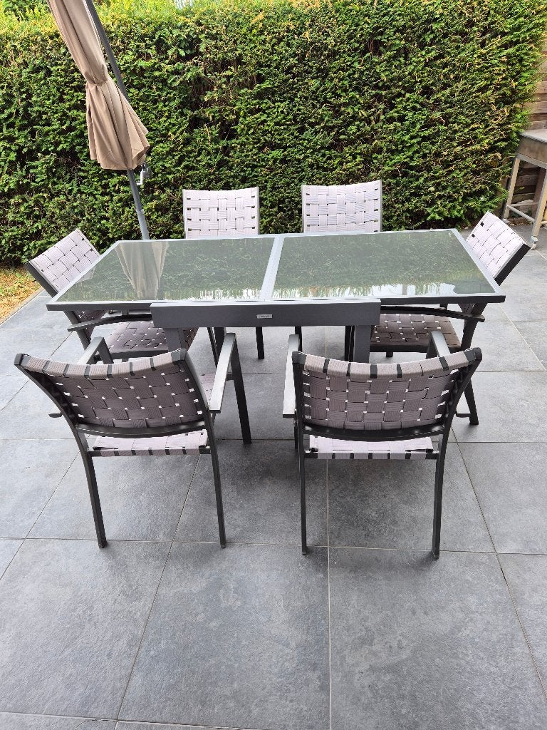 Tuintafel met 6 stoelen, Tuin en Terras, Ophalen, Zo goed als nieuw, Rechthoekig, Aluminium