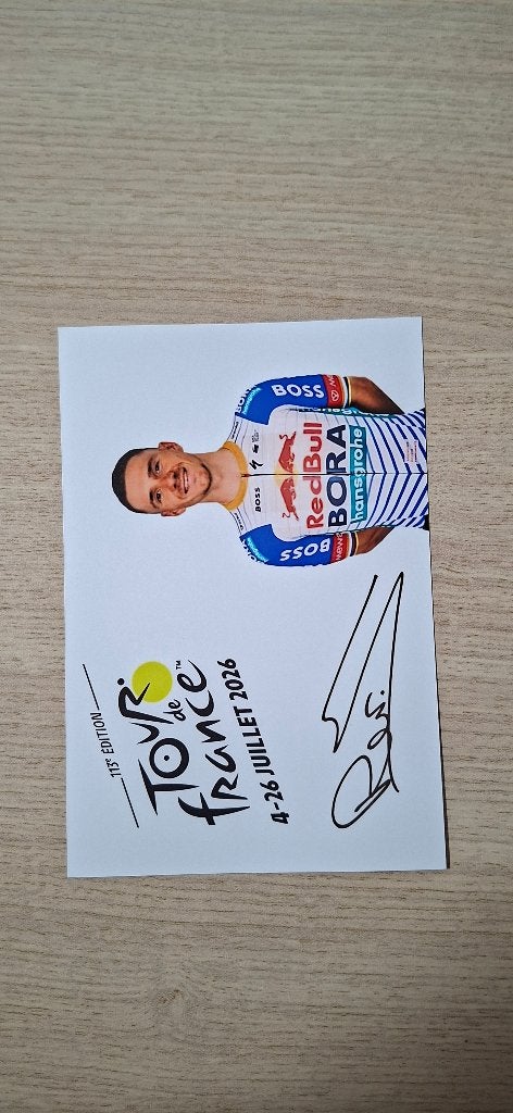 Remco Evenepoel Tour de France Foto met handtekening (print), Verzamelen, Sportartikelen en Voetbal, Verzenden, Nieuw, Overige typen