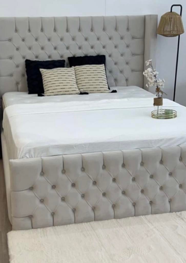 Lit a vendre/ bed te koop 160x200, Enlèvement, Comme neuf, Beige