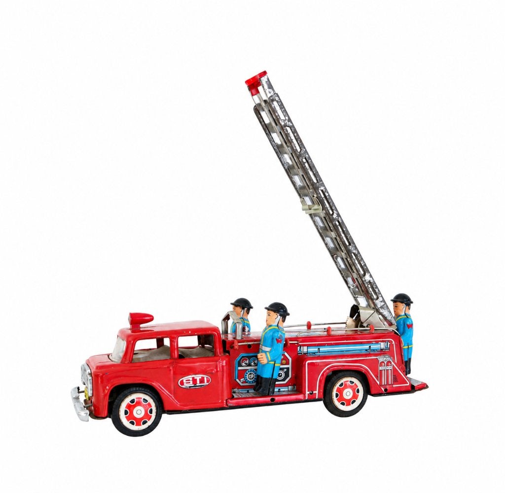 vintage blikken speelgoedbrandweerwagen MF 718  'STI', Ophalen of Verzenden