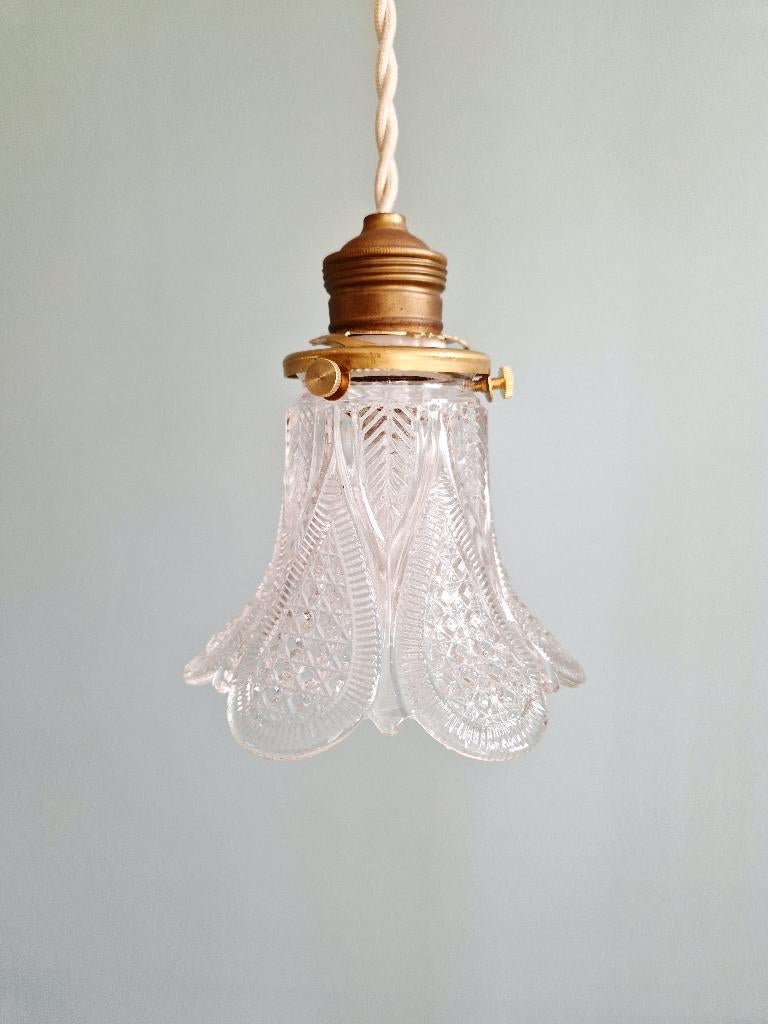 Trio de suspensions Art Déco en verre transparent, 1920-30, Antiquités & Art, Antiquités | Éclairage, Enlèvement ou Envoi