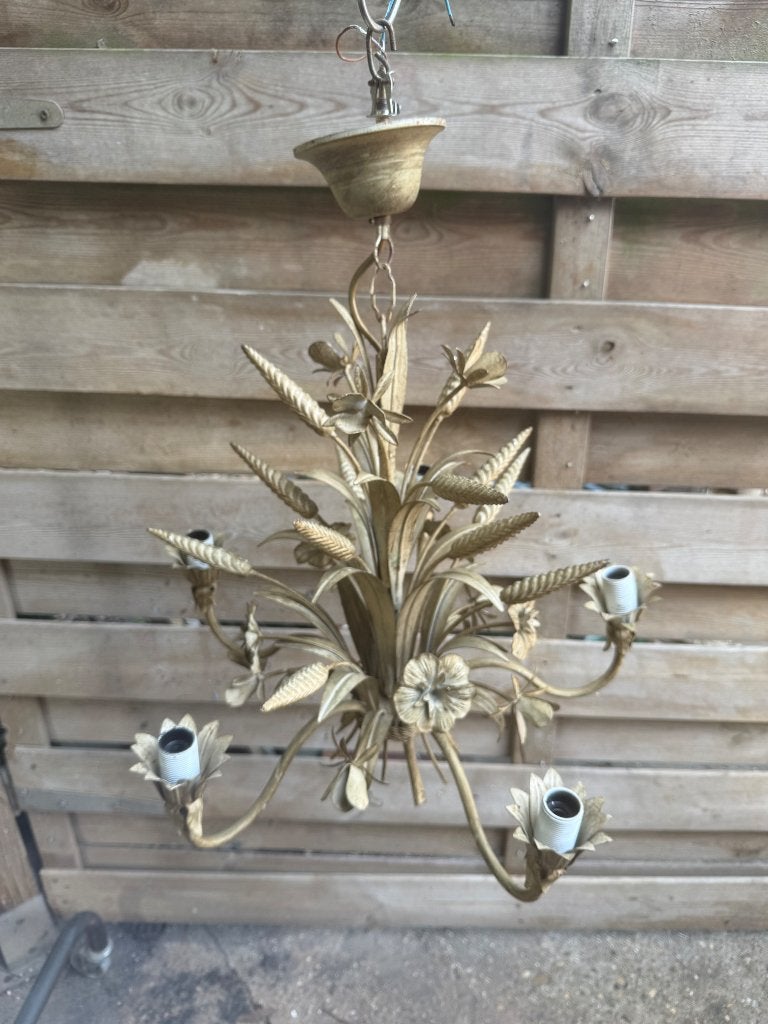 Metalen luster goud geverfd, Huis en Inrichting, Lampen | Kroonluchters, Ophalen, Gebruikt, Metaal, Italiaans