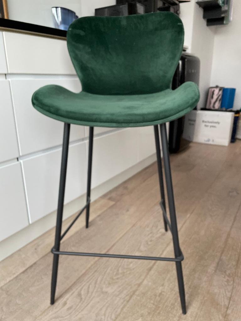 barkruk donkergroen velvet, Ophalen, Gebruikt, Met voetsteun, 60 tot 90 cm