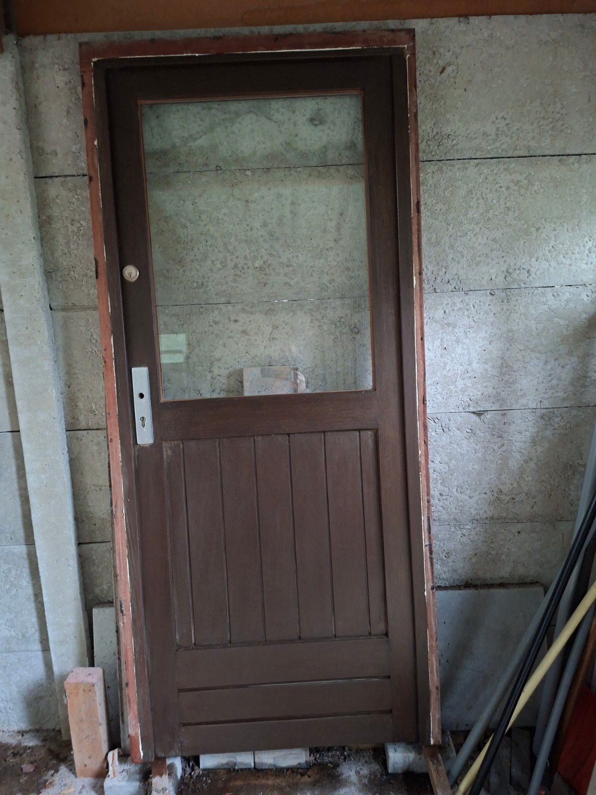 Deur+ 2 ramen, Ophalen, 80 tot 100 cm, 200 tot 215 cm, Hout