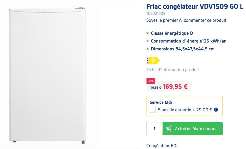congélateur Friac VDV1509 60L, Moins de 60 cm, Congélateur, Comme neuf, Enlèvement