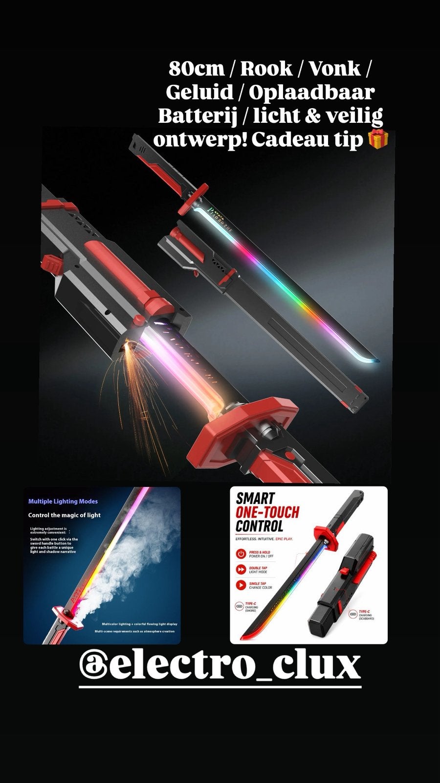 Zwaard met LED / Rook / Vonk / Geluid / Oplaadbare Batterij, Ophalen of Verzenden