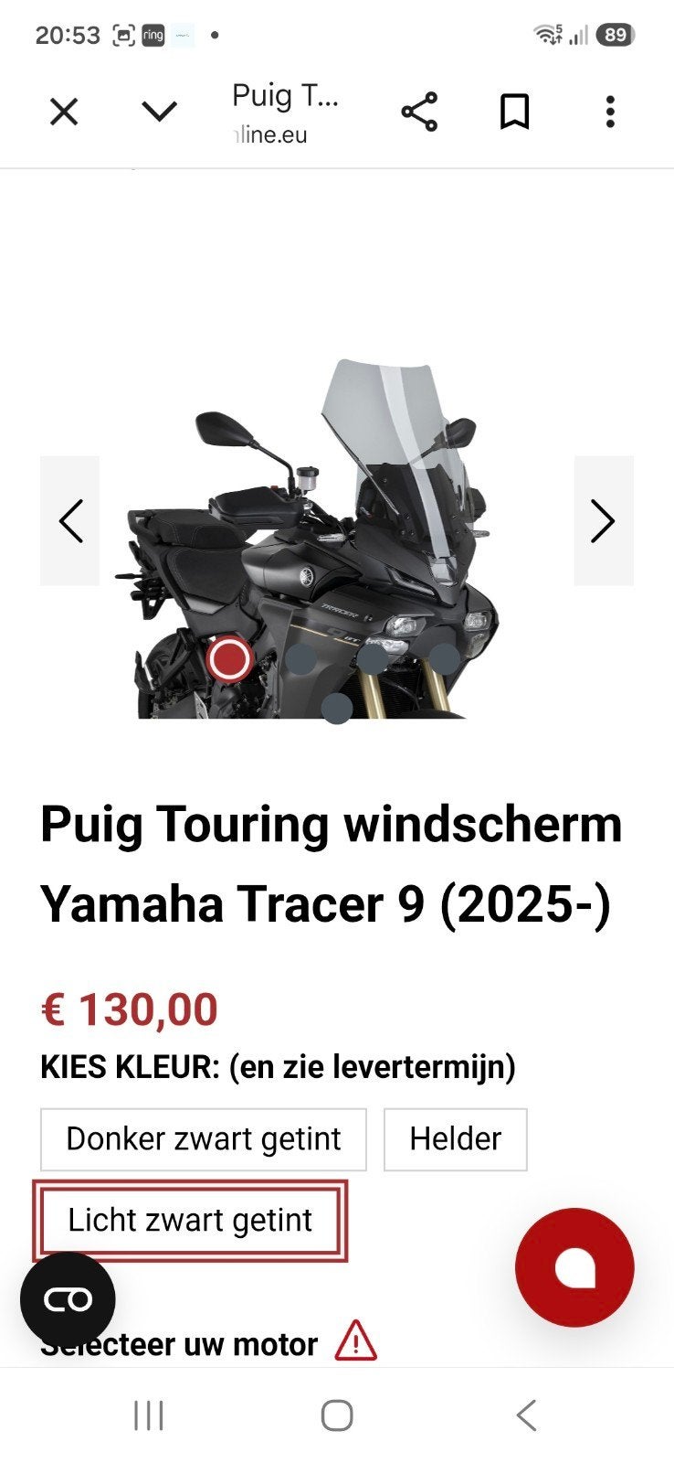 PUIG touring windscherm, Motoren, Ophalen