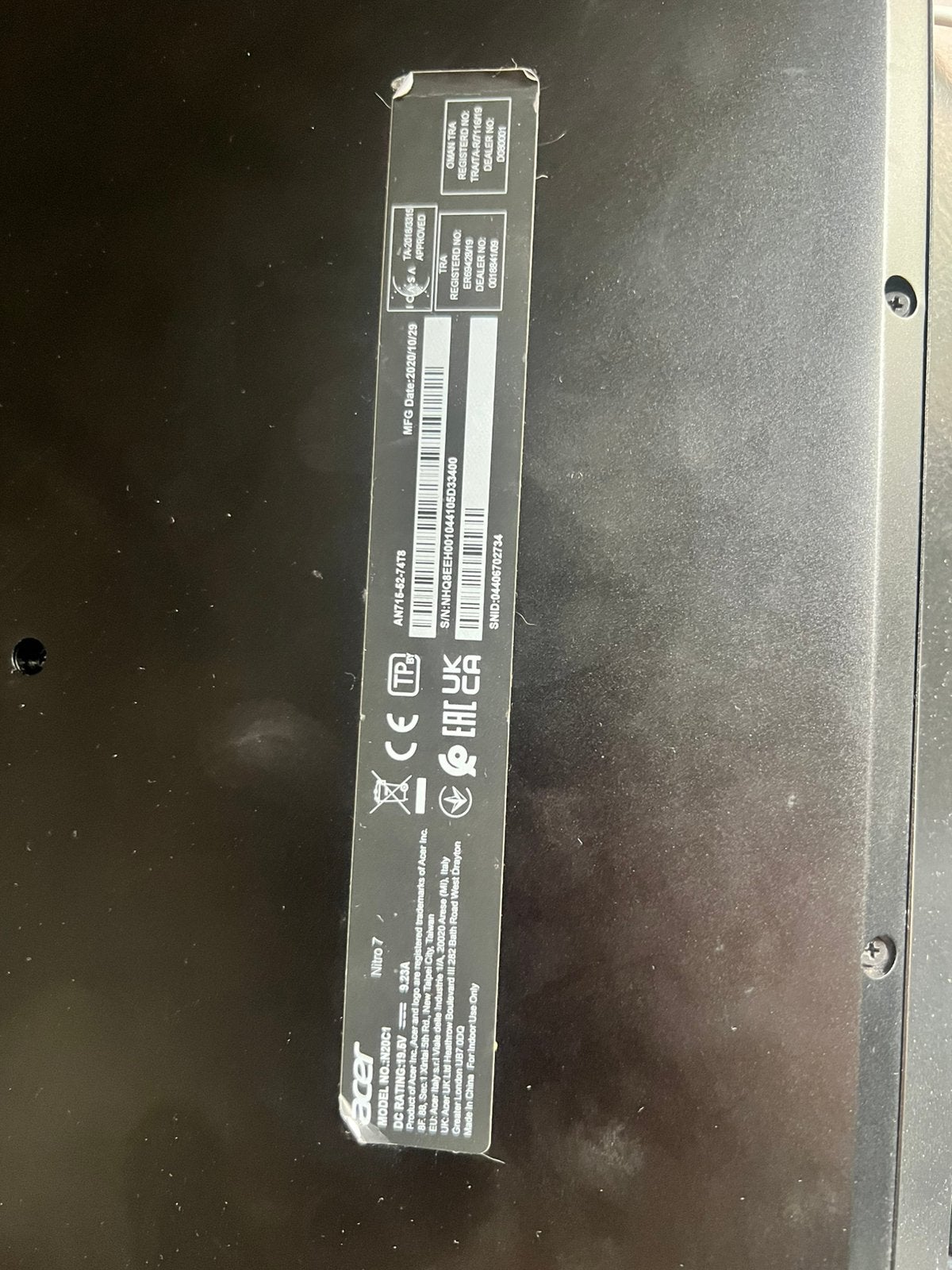 Acer Nitro 7, Informatique & Logiciels, Accumulateurs & Batteries, Enlèvement, Comme neuf