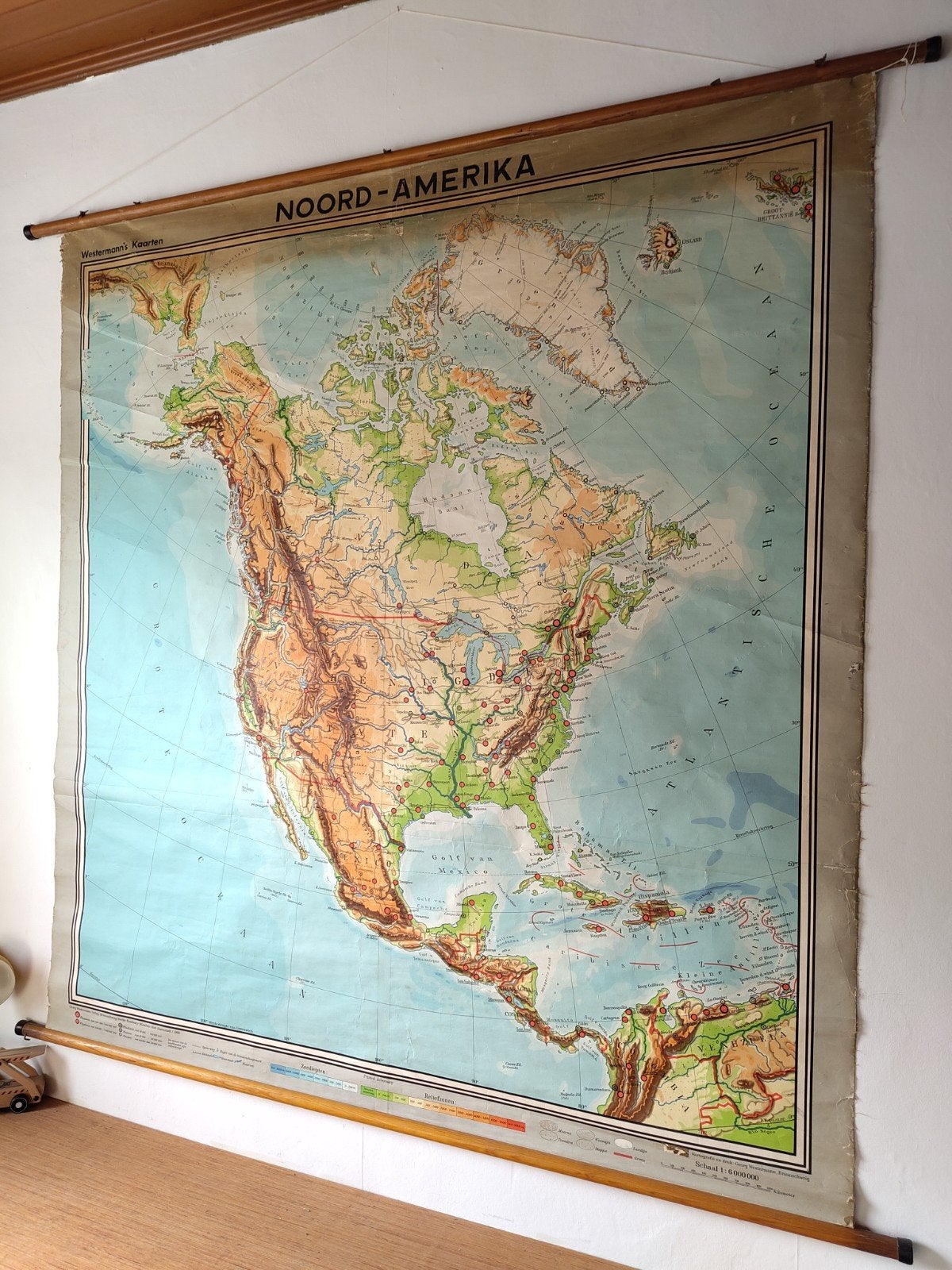 Vintage schoolkaart Noord-Amerika (1960), Ophalen, Aardrijkskunde