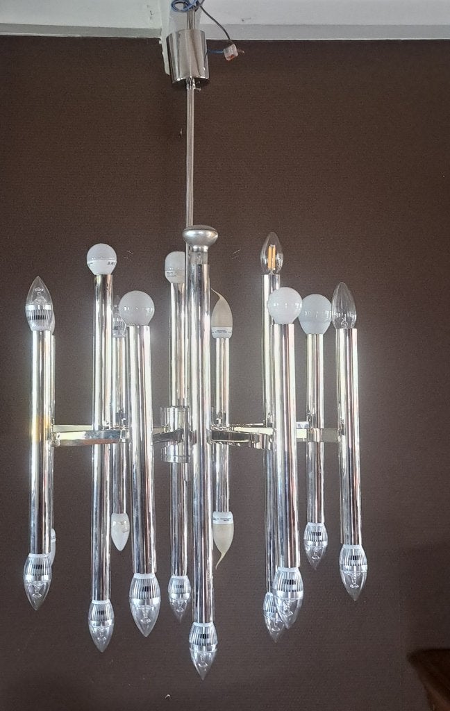 Chandelier Gaetano Sciolari 24 lumen vloerlamp, jaar 1970, Ophalen, Zo goed als nieuw, Glas
