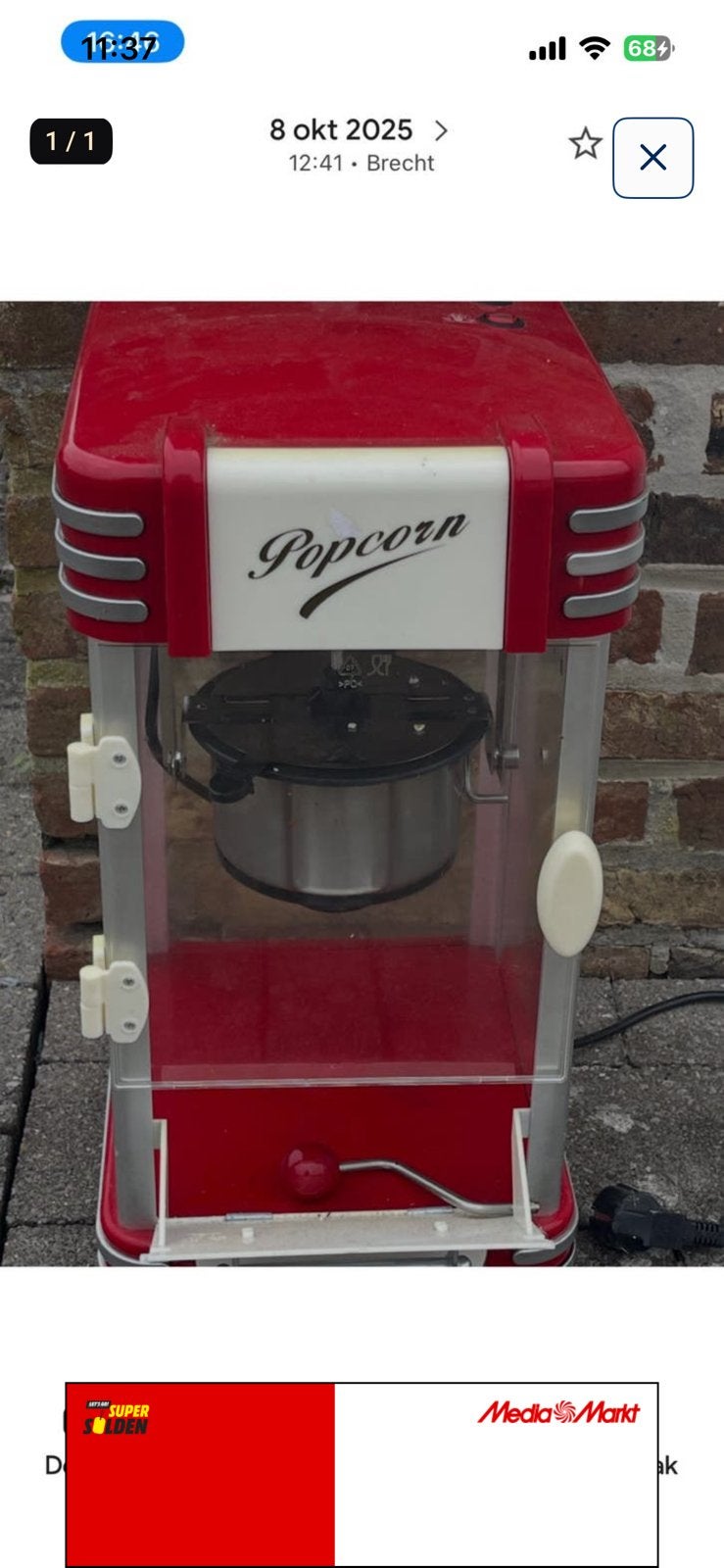 Popcorn machine, Ophalen, Zo goed als nieuw