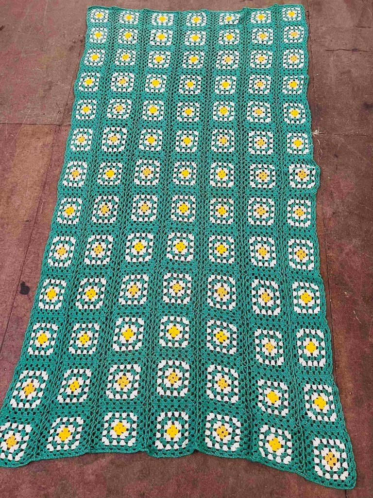 Vrolijke Granny 225/120 cm, Geel, Gehaakt, Ophalen of Verzenden, Woondeken