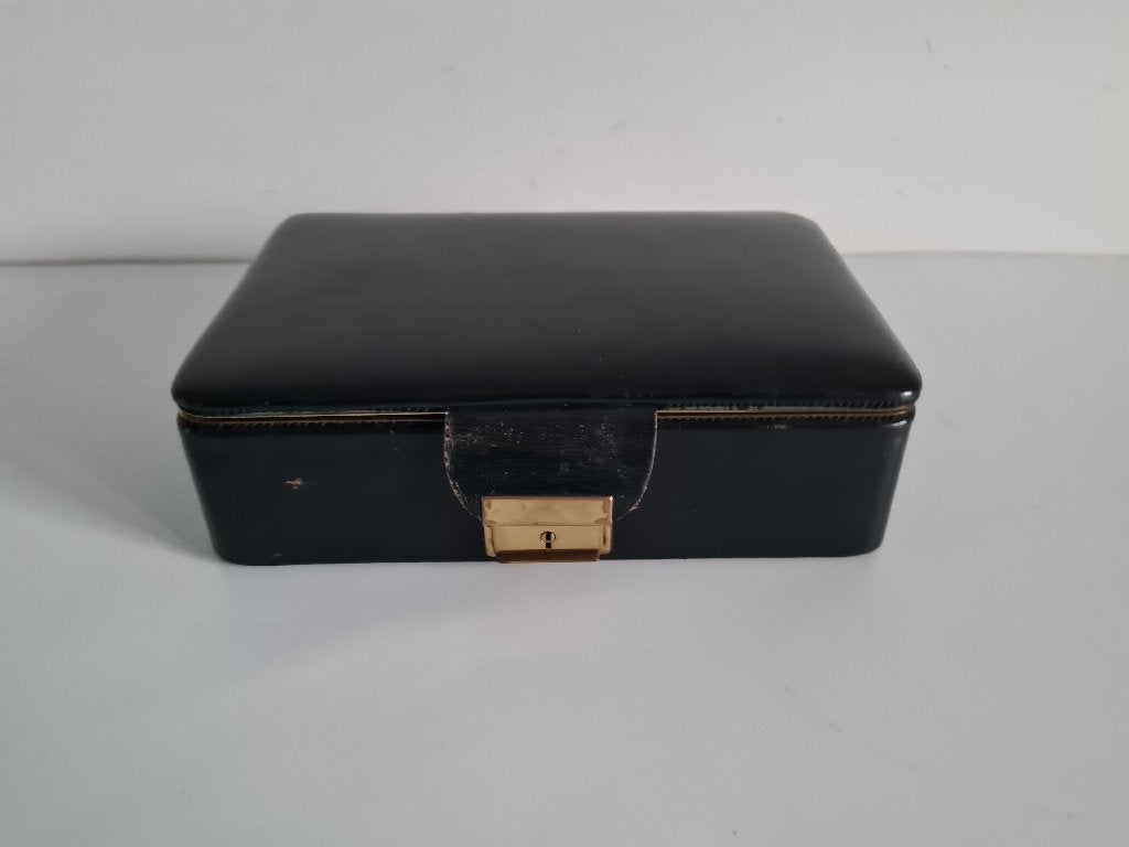 vintage lederen sieradendoos, juwelenkistje, Ophalen of Verzenden